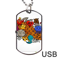 Graffiti Characters Flat Color Concept Cartoon Animals Fruit Abstract Around Brick Wall Vector Illus Dog Tag Usb Flash (two Sides)