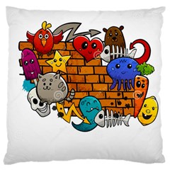 Graffiti Characters Flat Color Concept Cartoon Animals Fruit Abstract Around Brick Wall Vector Illus Large Cushion Case (two Sides)