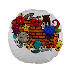 Graffiti Characters Flat Color Concept Cartoon Animals Fruit Abstract Around Brick Wall Vector Illus Standard 15  Premium Round Cushions