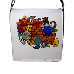 Graffiti Characters Flat Color Concept Cartoon Animals Fruit Abstract Around Brick Wall Vector Illus Flap Messenger Bag (l)  by Foxymomma