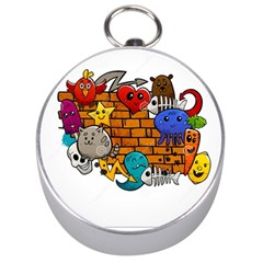 Graffiti Characters Flat Color Concept Cartoon Animals Fruit Abstract Around Brick Wall Vector Illus Silver Compasses by Foxymomma