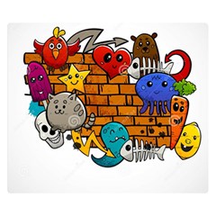 Graffiti Characters Flat Color Concept Cartoon Animals Fruit Abstract Around Brick Wall Vector Illus Double Sided Flano Blanket (small)  by Foxymomma