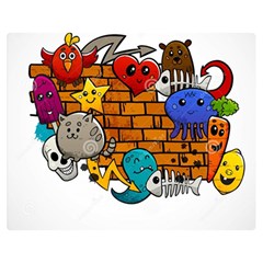 Graffiti Characters Flat Color Concept Cartoon Animals Fruit Abstract Around Brick Wall Vector Illus Double Sided Flano Blanket (medium)  by Foxymomma