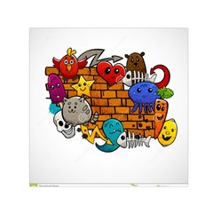 Graffiti Characters Flat Color Concept Cartoon Animals Fruit Abstract Around Brick Wall Vector Illus Small Satin Scarf (square)  by Foxymomma