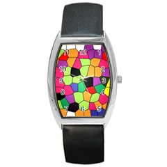 Stained Glass Abstract Background Barrel Style Metal Watch