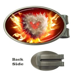 Arts Fire Valentines Day Heart Love Flames Heart Money Clips (oval)  by Nexatart