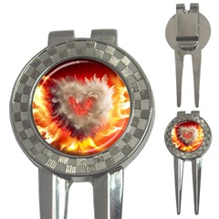 Arts Fire Valentines Day Heart Love Flames Heart 3-in-1 Golf Divots