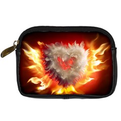 Arts Fire Valentines Day Heart Love Flames Heart Digital Camera Cases by Nexatart