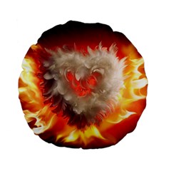 Arts Fire Valentines Day Heart Love Flames Heart Standard 15  Premium Flano Round Cushions by Nexatart