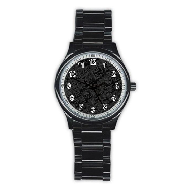 Black Rectangle Wallpaper Grey Stainless Steel Round Watch