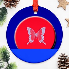 Blue Background Butterflies Frame Ornament (Round)