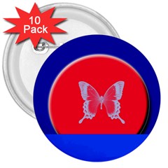 Blue Background Butterflies Frame 3  Buttons (10 Pack)  by Nexatart