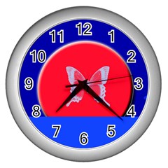 Blue Background Butterflies Frame Wall Clocks (silver)  by Nexatart