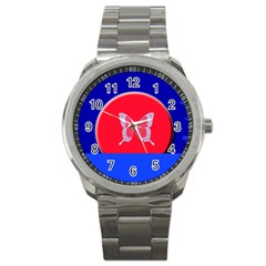 Blue Background Butterflies Frame Sport Metal Watch