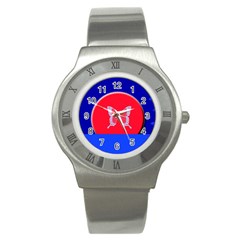 Blue Background Butterflies Frame Stainless Steel Watch