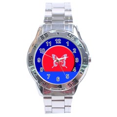 Blue Background Butterflies Frame Stainless Steel Analogue Watch