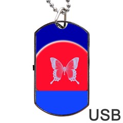 Blue Background Butterflies Frame Dog Tag USB Flash (One Side)