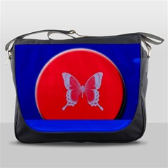 Blue Background Butterflies Frame Messenger Bags