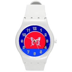 Blue Background Butterflies Frame Round Plastic Sport Watch (M)