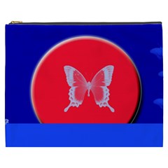 Blue Background Butterflies Frame Cosmetic Bag (xxxl)  by Nexatart