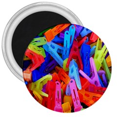 Clothespins Colorful Laundry Jam Pattern 3  Magnets by Nexatart