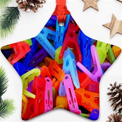 Clothespins Colorful Laundry Jam Pattern Ornament (star) by Nexatart