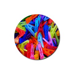 Clothespins Colorful Laundry Jam Pattern Rubber Round Coaster (4 Pack)  by Nexatart