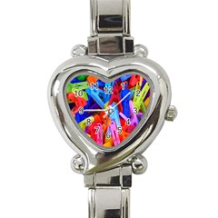 Clothespins Colorful Laundry Jam Pattern Heart Italian Charm Watch by Nexatart