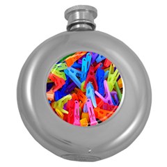 Clothespins Colorful Laundry Jam Pattern Round Hip Flask (5 Oz) by Nexatart