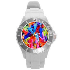 Clothespins Colorful Laundry Jam Pattern Round Plastic Sport Watch (l) by Nexatart