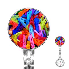 Clothespins Colorful Laundry Jam Pattern Stainless Steel Nurses Watch by Nexatart