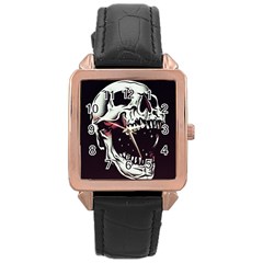 Death Skull Rose Gold Leather Watch  by Nexatart