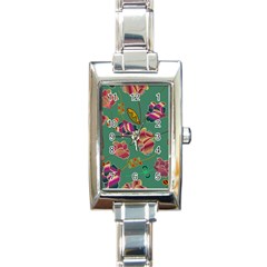 Flowers Pattern Rectangle Italian Charm Watch by Nexatart