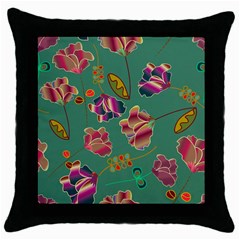 Flowers Pattern Throw Pillow Case (black) by Nexatart