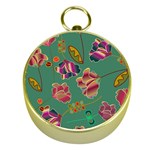 Flowers Pattern Gold Compasses Front