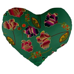 Flowers Pattern Large 19  Premium Flano Heart Shape Cushions by Nexatart