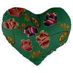 Flowers Pattern Large 19  Premium Flano Heart Shape Cushions Front