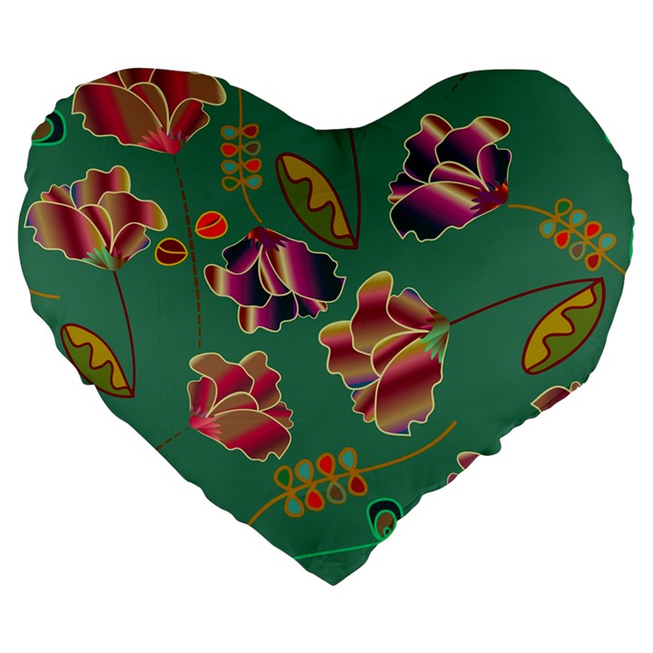 Flowers Pattern Large 19  Premium Flano Heart Shape Cushions