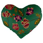 Flowers Pattern Large 19  Premium Flano Heart Shape Cushions Back