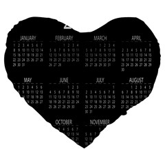 Full 2017 Calendar Vector Large 19  Premium Flano Heart Shape Cushions by Nexatart