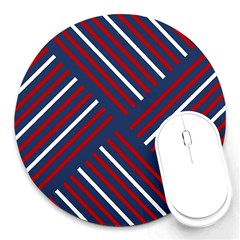 Geometric Background Stripes Red White Round Mousepads by Nexatart