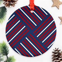 Geometric Background Stripes Red White Ornament (round) by Nexatart