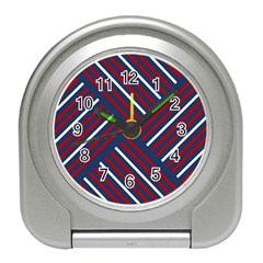 Geometric Background Stripes Red White Travel Alarm Clocks by Nexatart