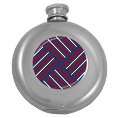 Geometric Background Stripes Red White Round Hip Flask (5 Oz) by Nexatart