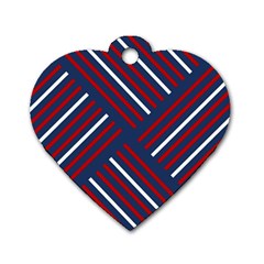 Geometric Background Stripes Red White Dog Tag Heart (two Sides)