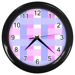 Gingham Checkered Texture Pattern Wall Clocks (black) by Nexatart