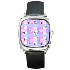 Gingham Checkered Texture Pattern Square Metal Watch by Nexatart