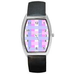 Gingham Checkered Texture Pattern Barrel Style Metal Watch by Nexatart