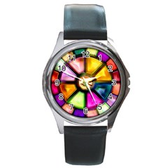 Glass Colorful Stained Glass Round Metal Watch by Nexatart