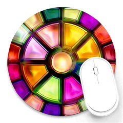 Glass Colorful Stained Glass Round Mousepads by Nexatart